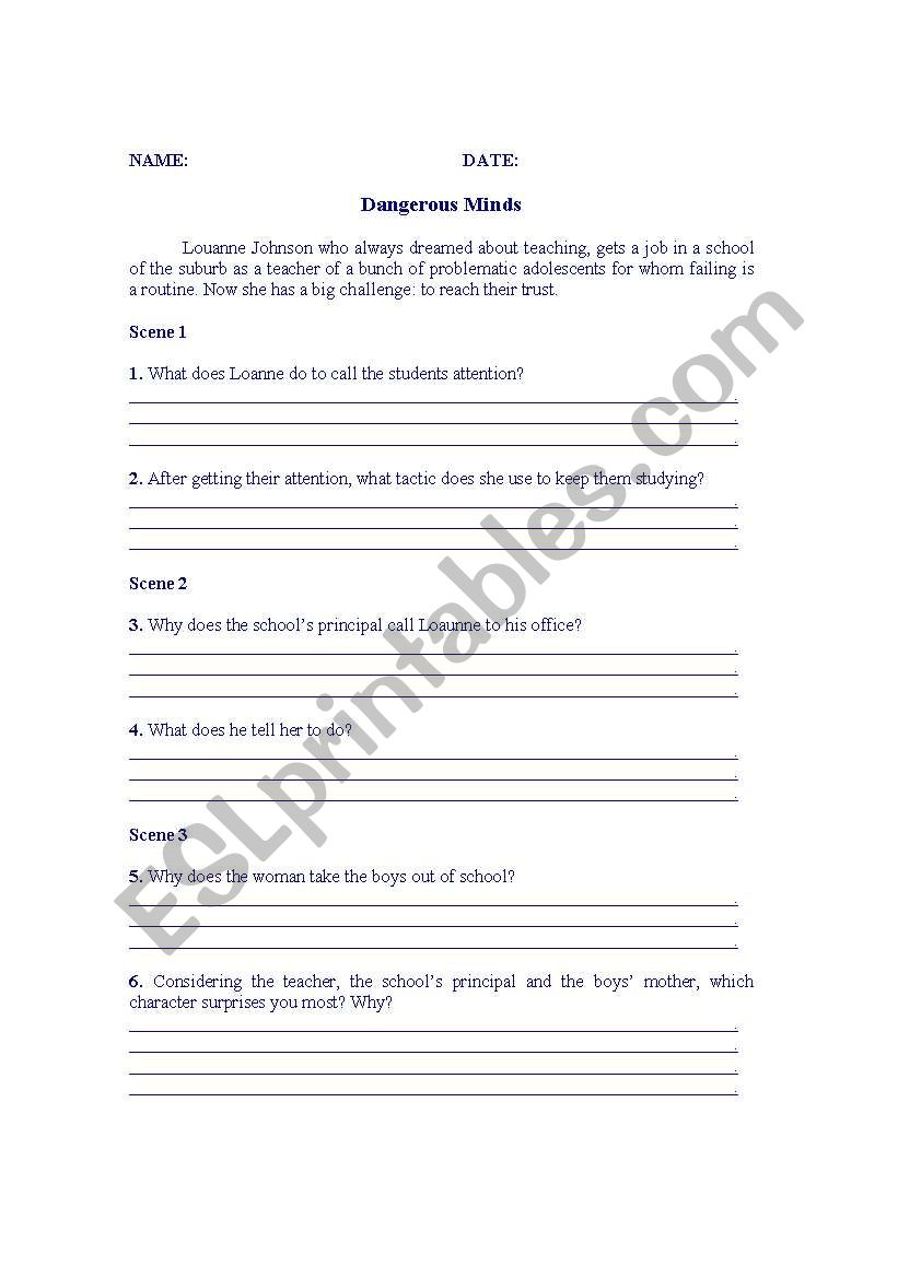 Dangerous Minds worksheet