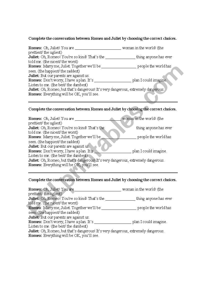 Comparatives and Superlatives worksheet