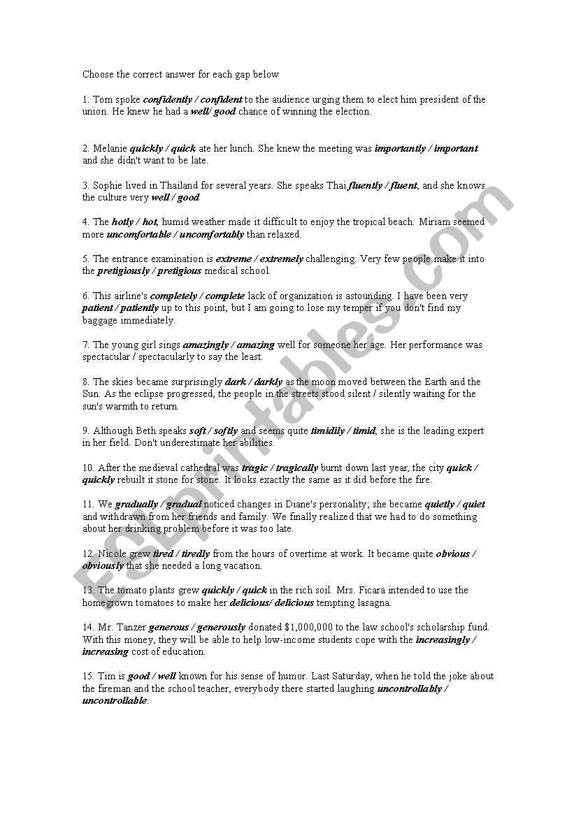 Adverb or Adjective? worksheet