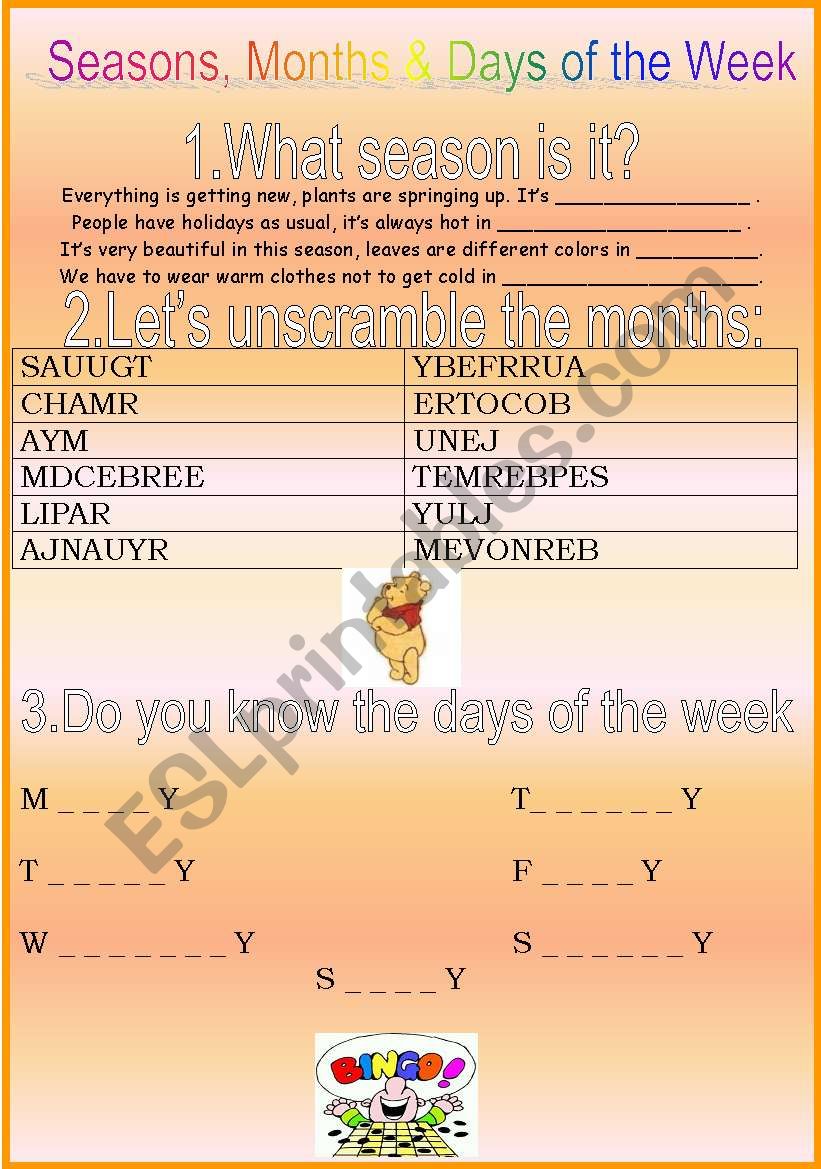 Seasons, Months & Days of the week