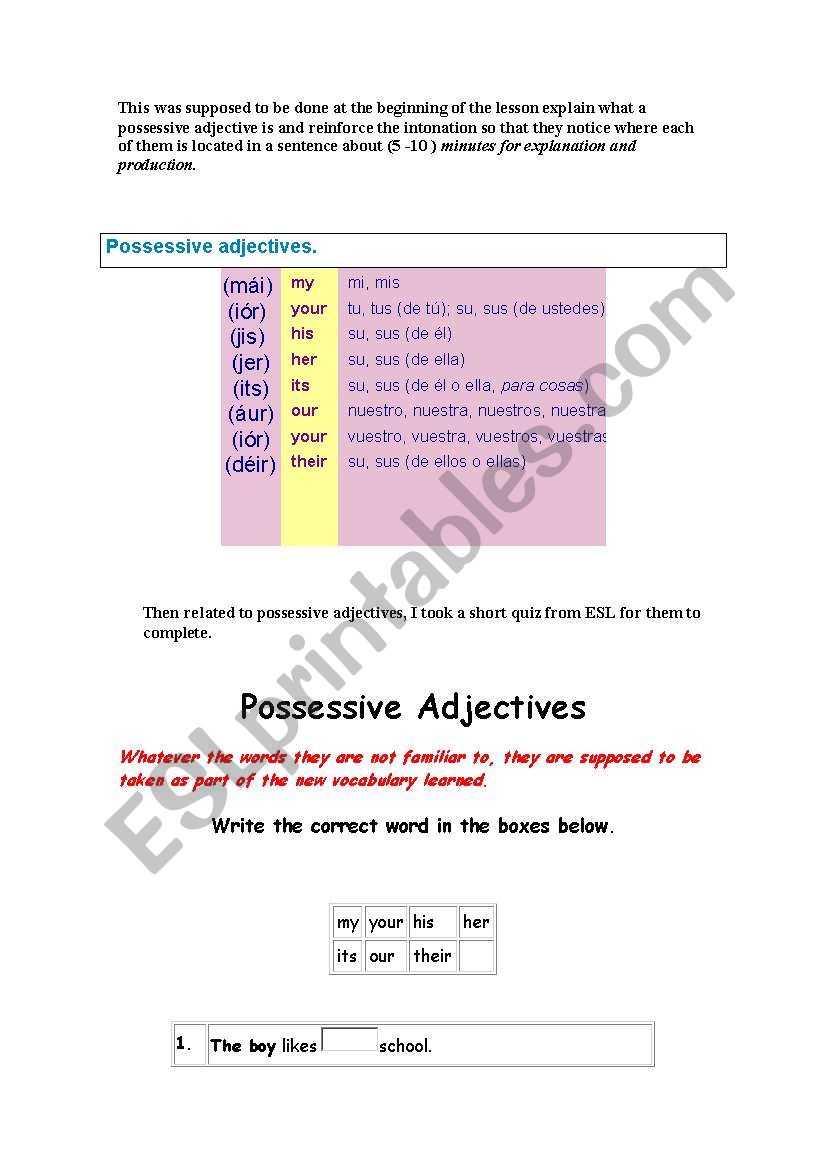 Possessive adjectives worksheet