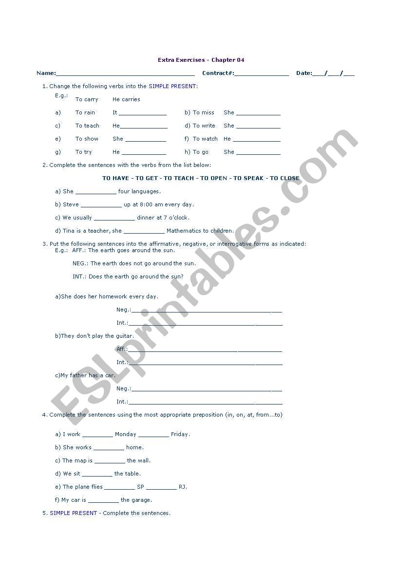 Simple Present worksheet