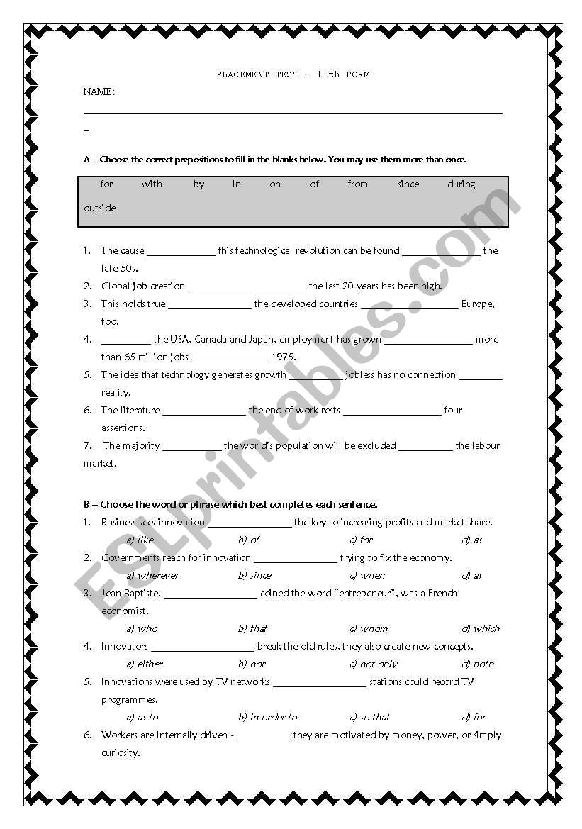 General revision Test worksheet