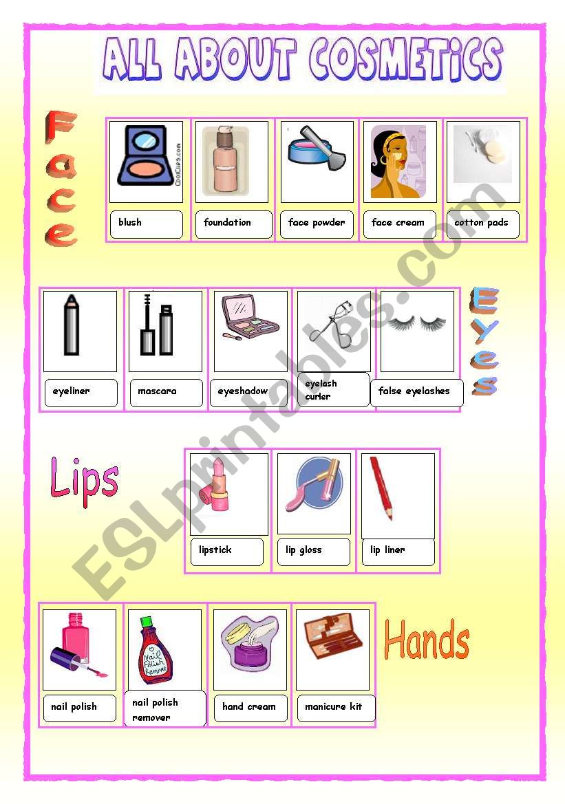 All about cosmetics (2 pages) worksheet