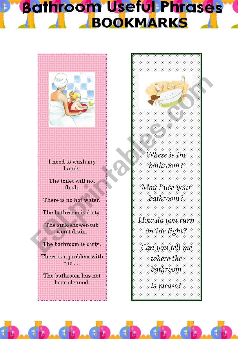Bathroom Phrases Bookmarks worksheet