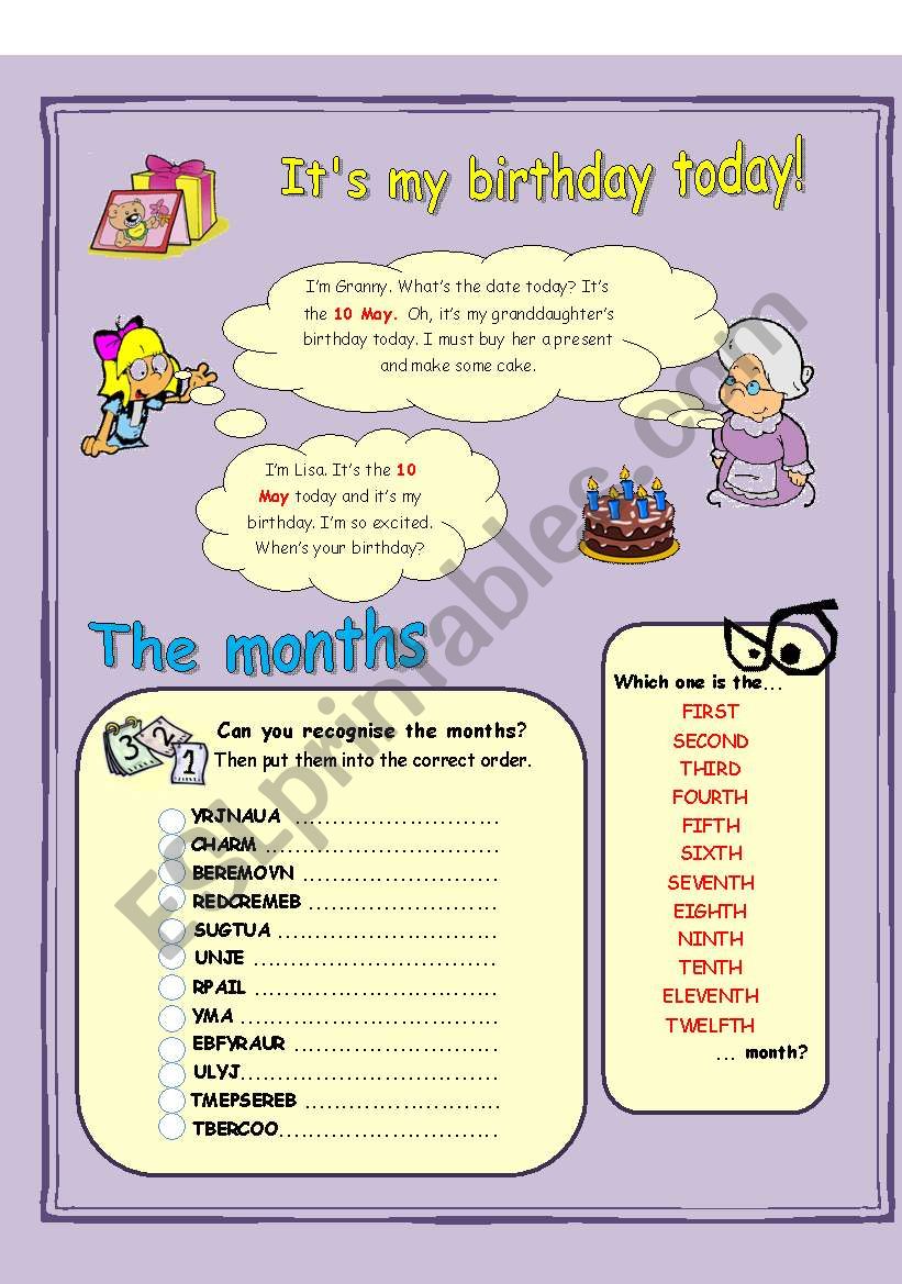 Its my birthday today! MONTHS & ORDINAL NUMBERS (2/1)