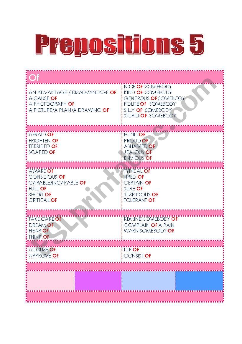 Prepositions 5 -of worksheet