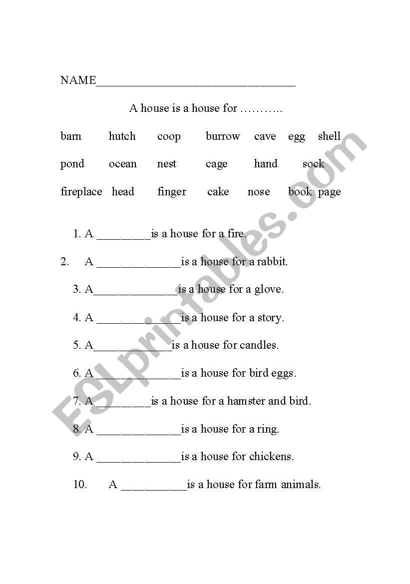 A House is A House for Me worksheet