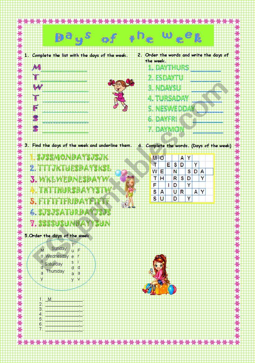 days of the week worksheet