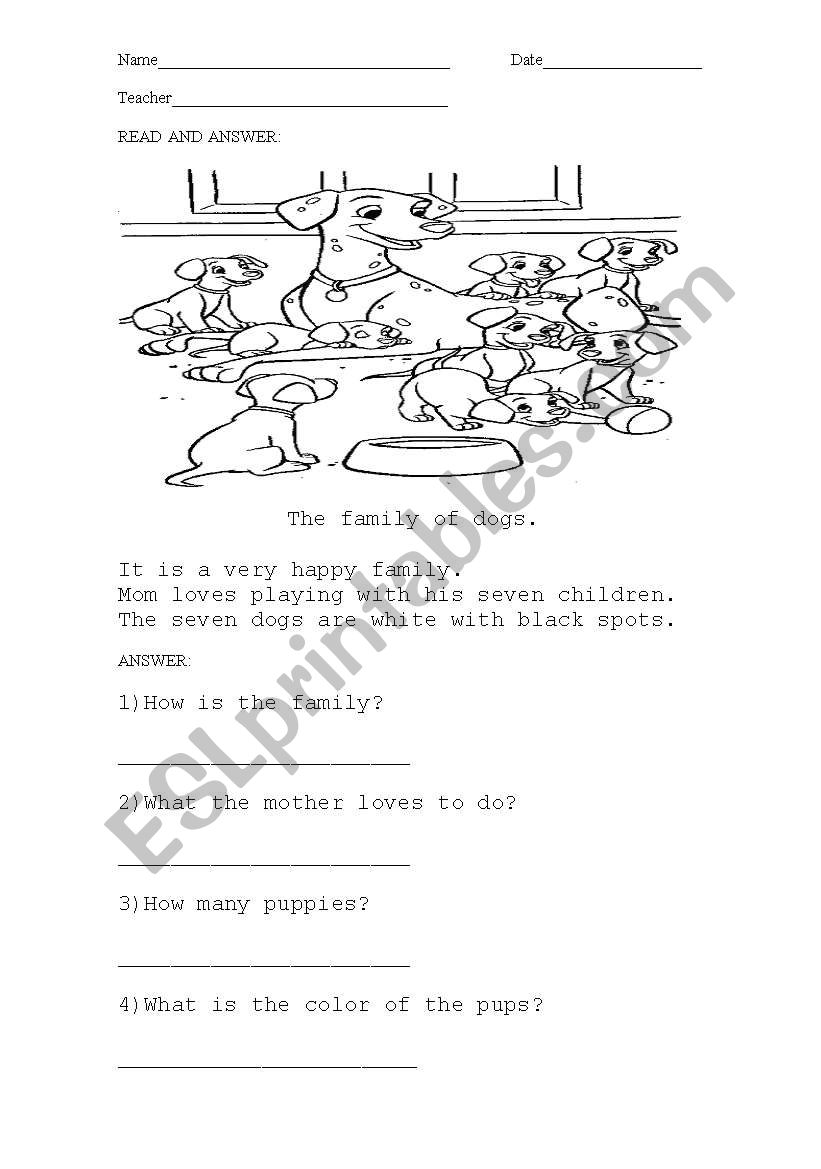 The dog family. worksheet