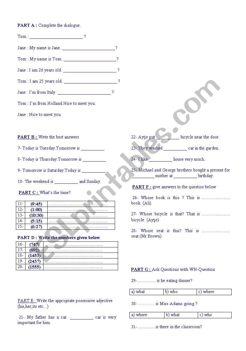 general exercises 4 worksheet