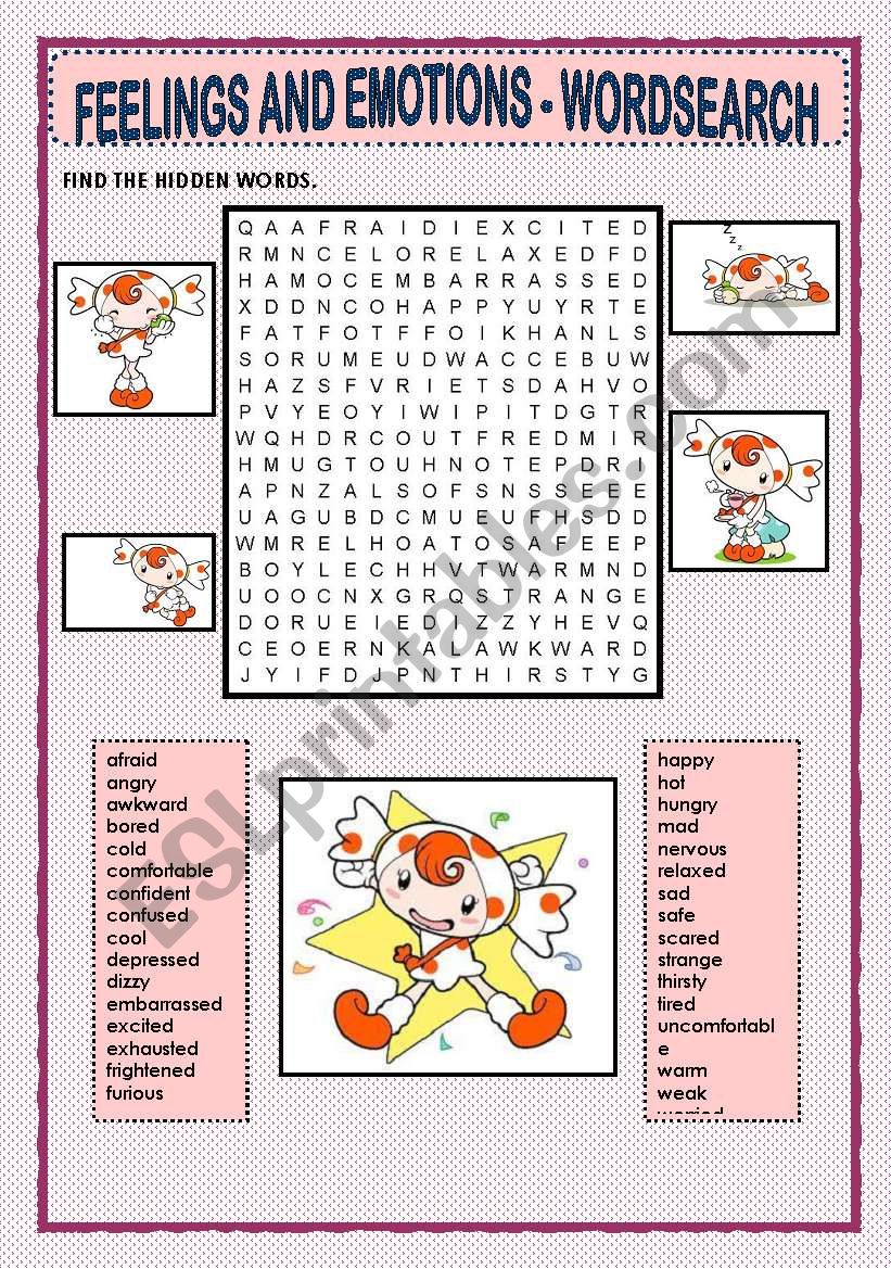 FEELINGS AND EMOTIONS - WORDSEARCH