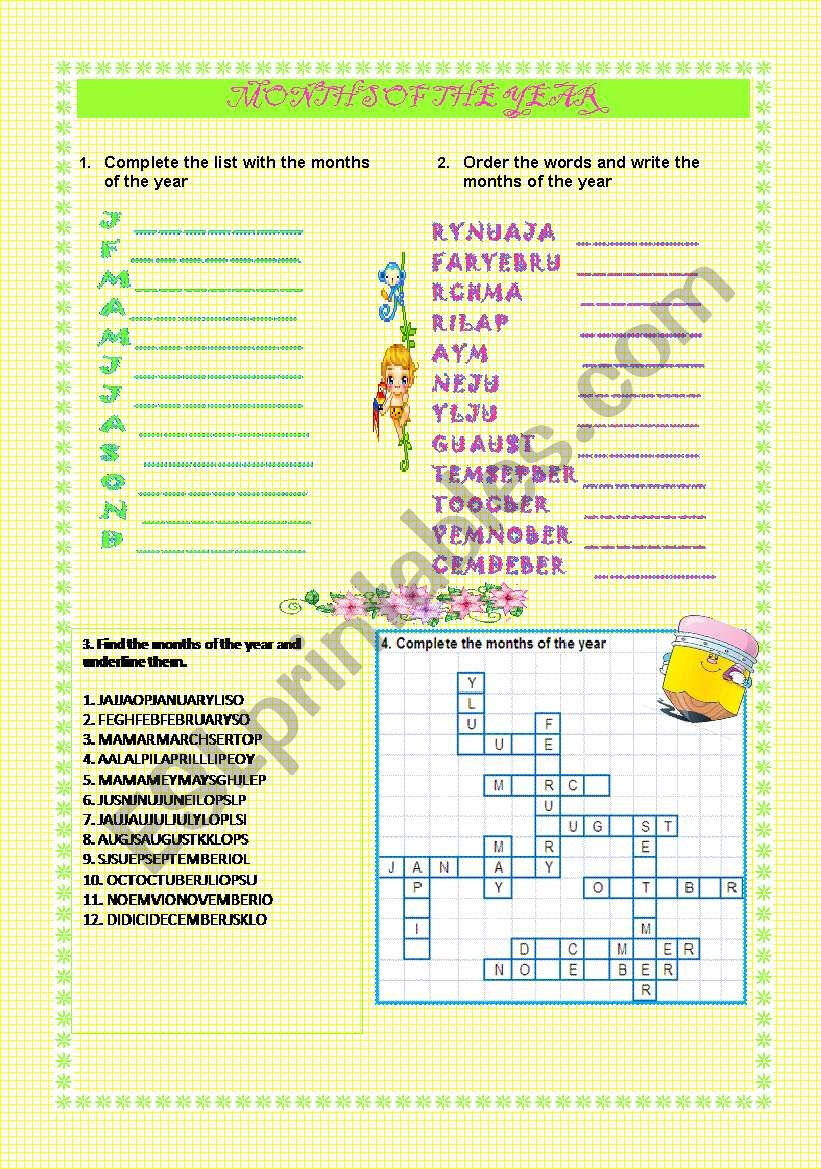 months of the year worksheet