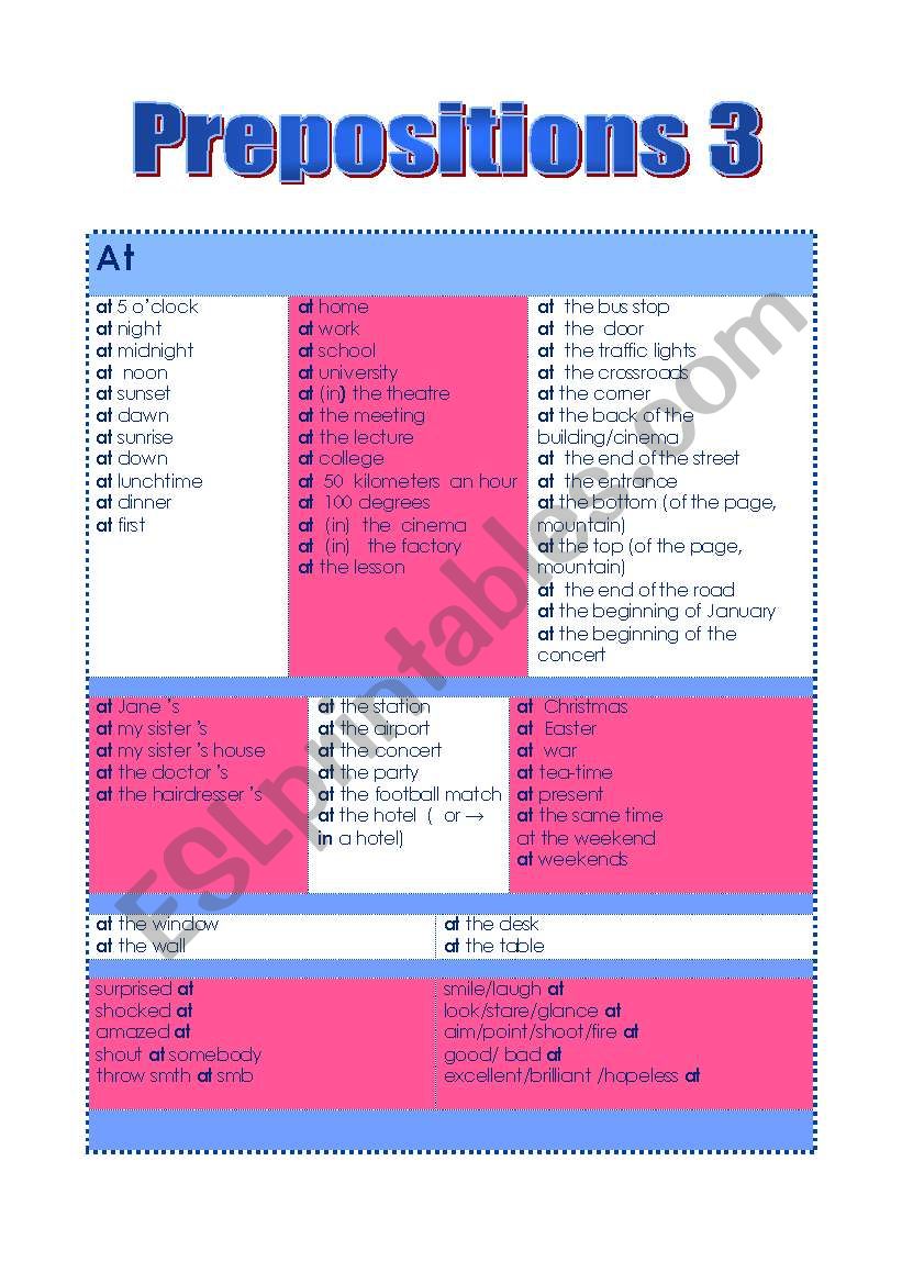 Prepositions 3 worksheet