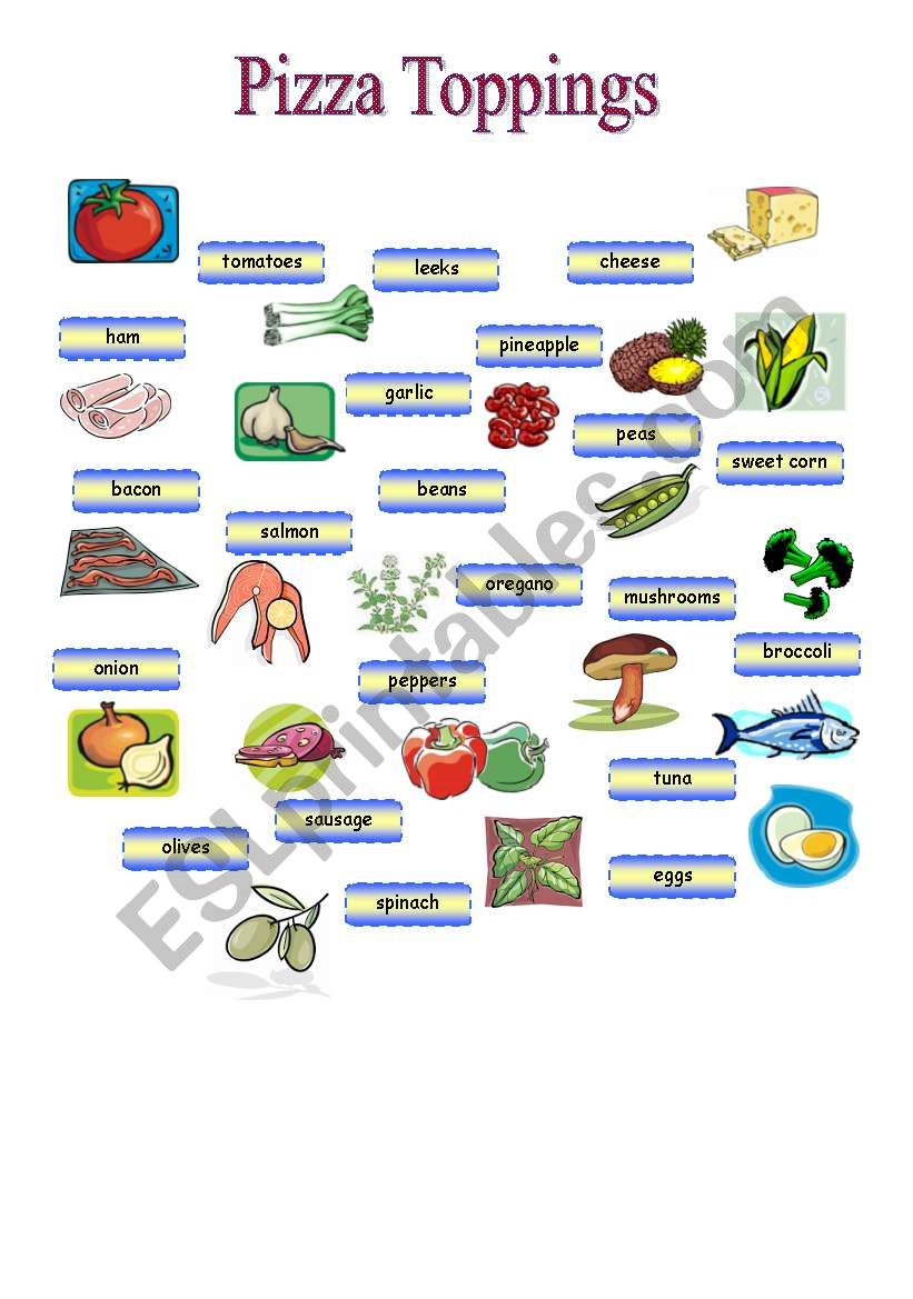 Pizza Toppings Pictionary 1/2 worksheet