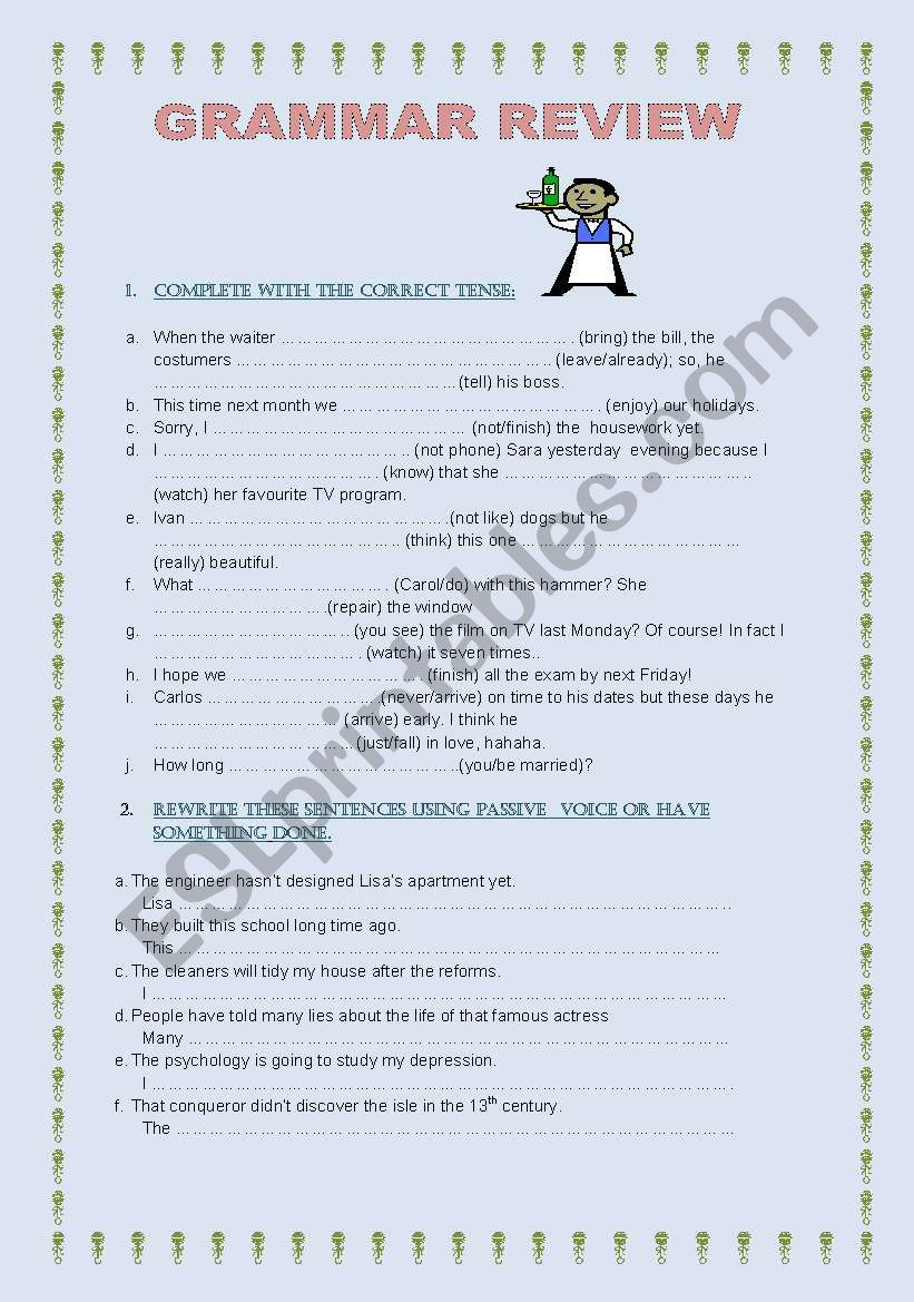 grammar worksheet for bachiller students or advanced ones