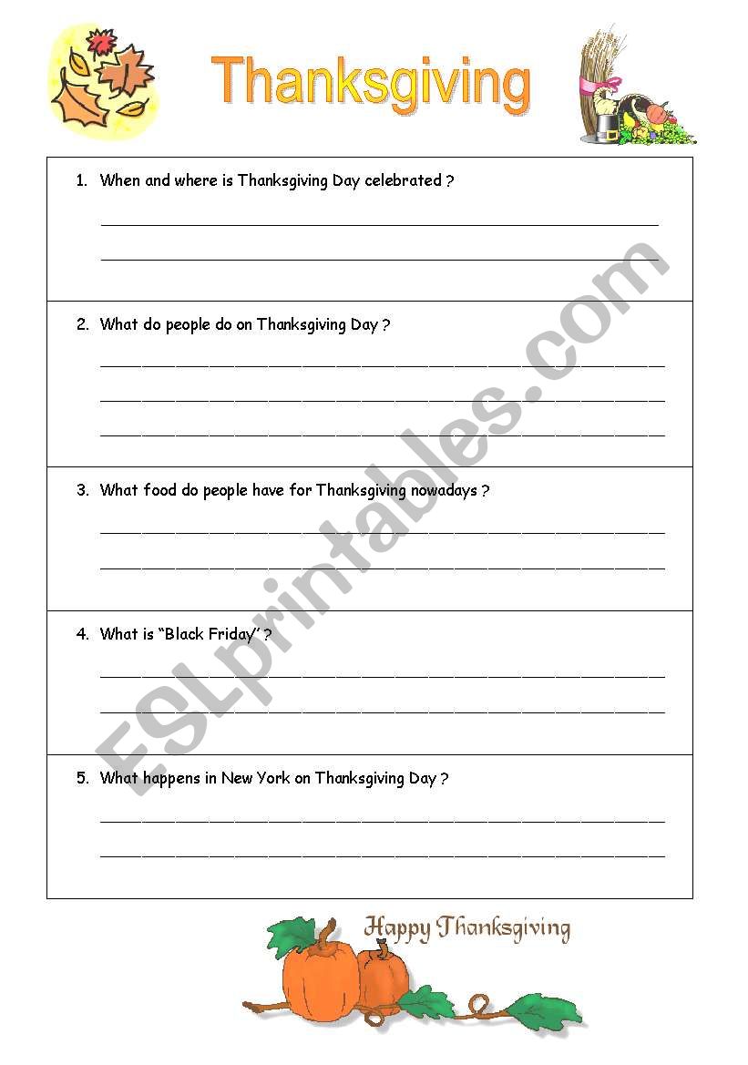 Thanksgiving worksheet