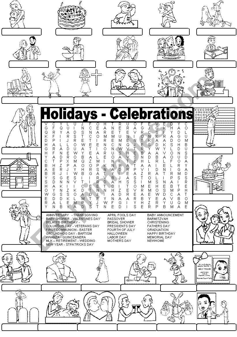 Wordsearch Holidays And Celebrations Esl Worksheet By Im Lety