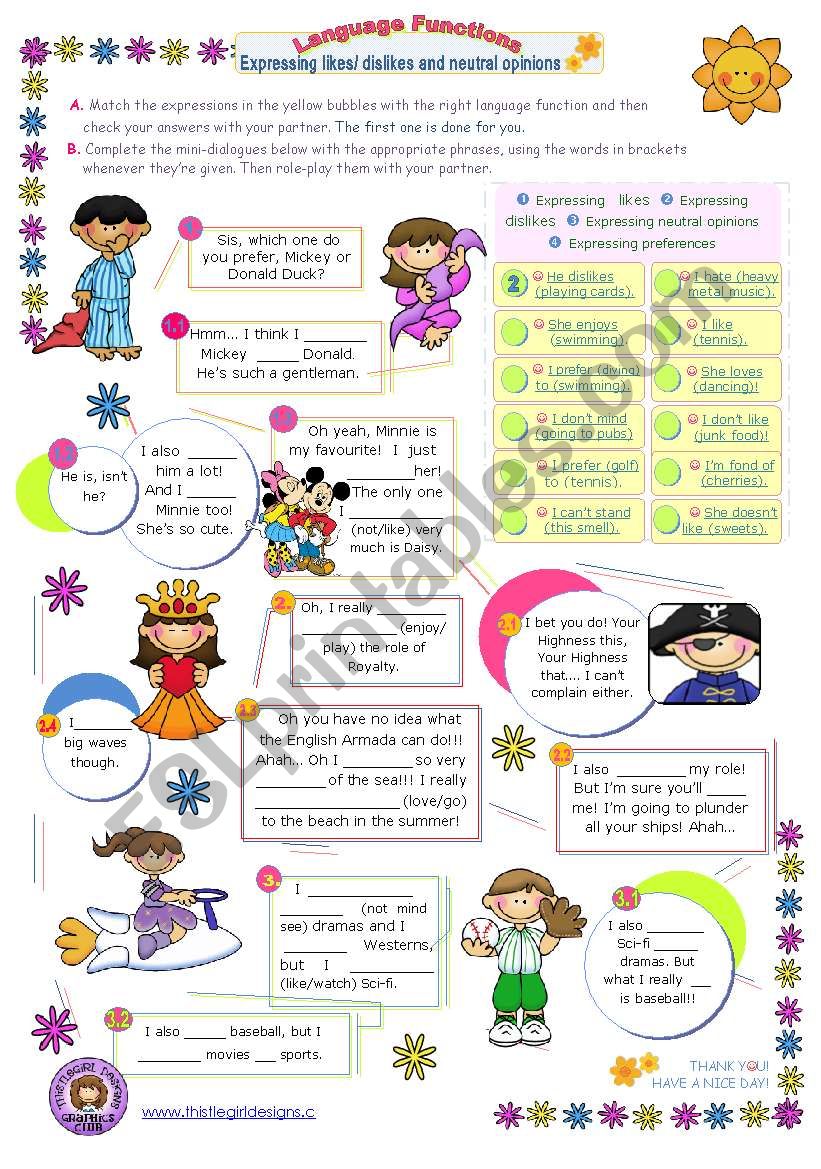 Language functions series (9)  - Expressing likes, dislikes, preferences and neutral opinions