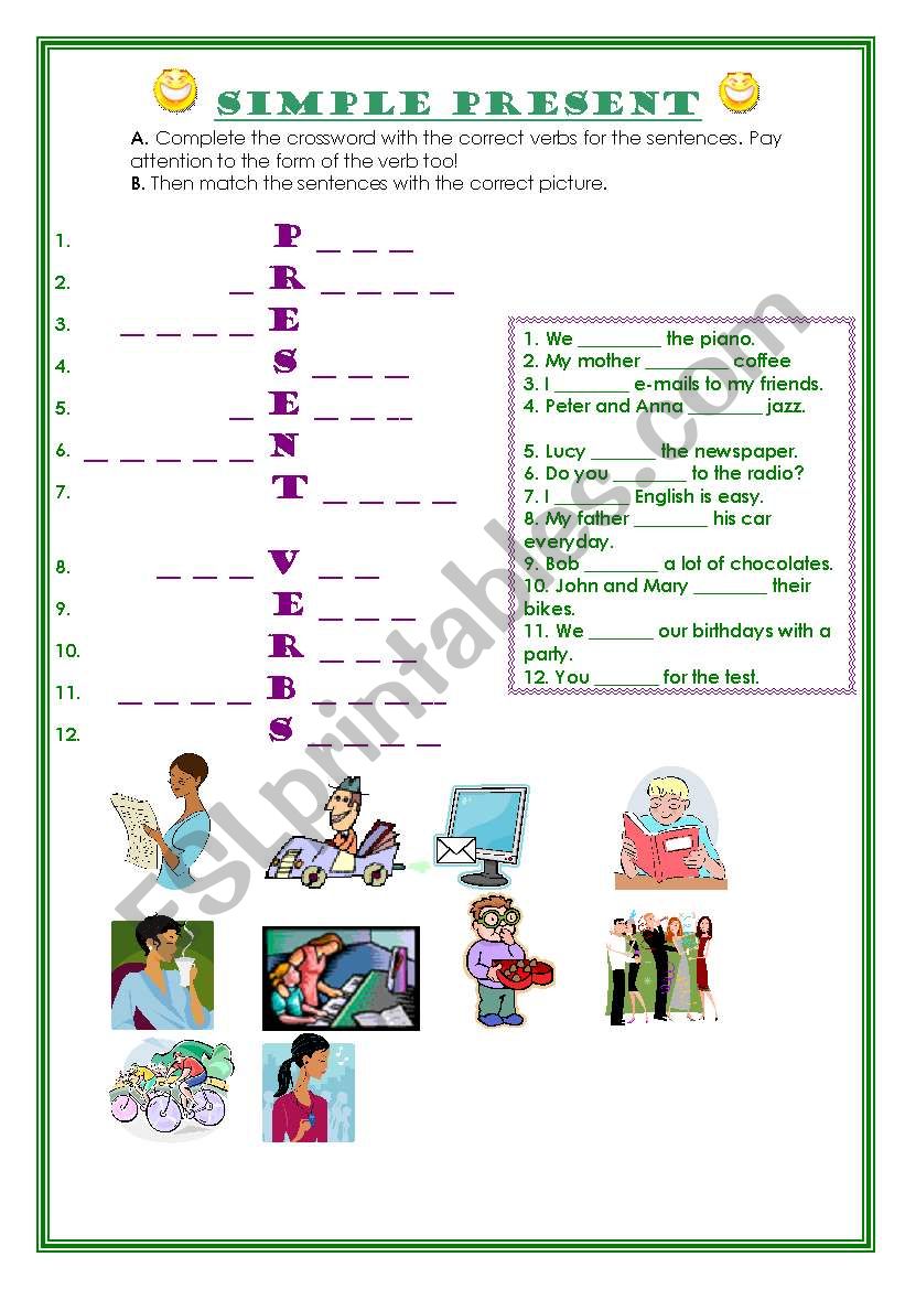 Present Simple Crossword worksheet