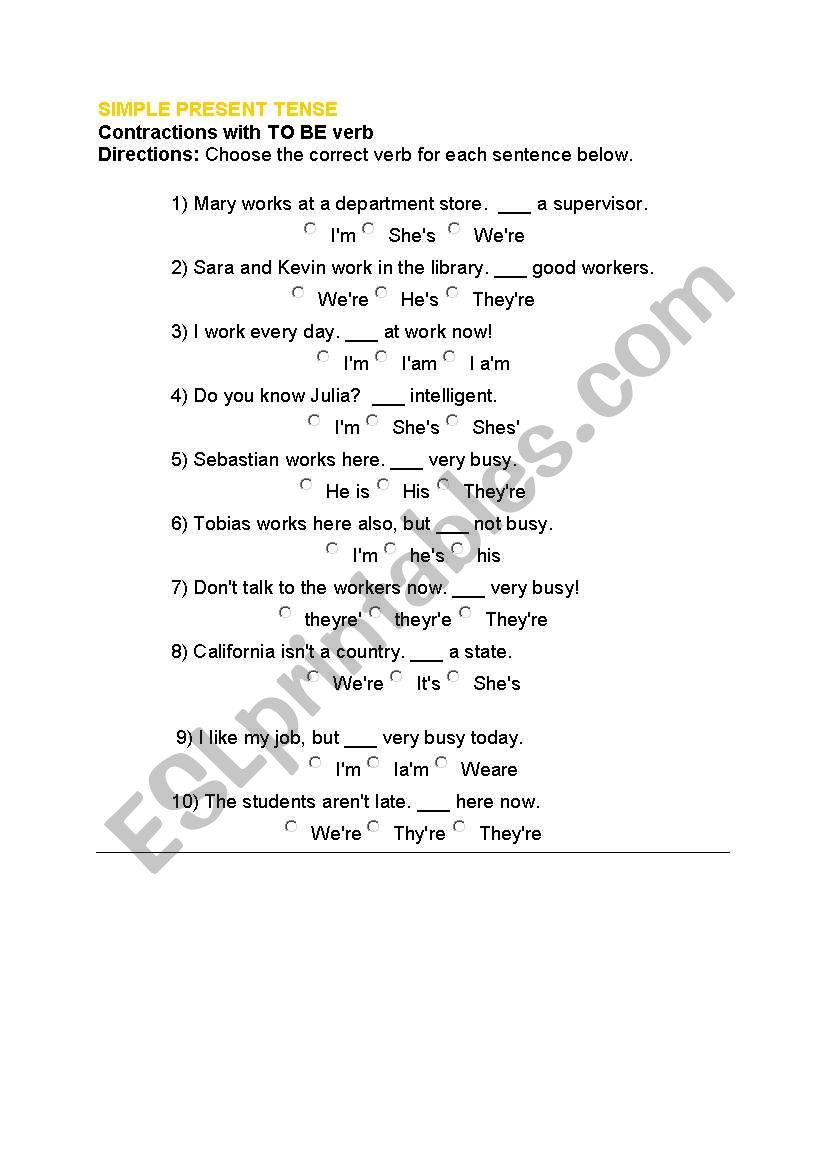 Simple Present Tense worksheet