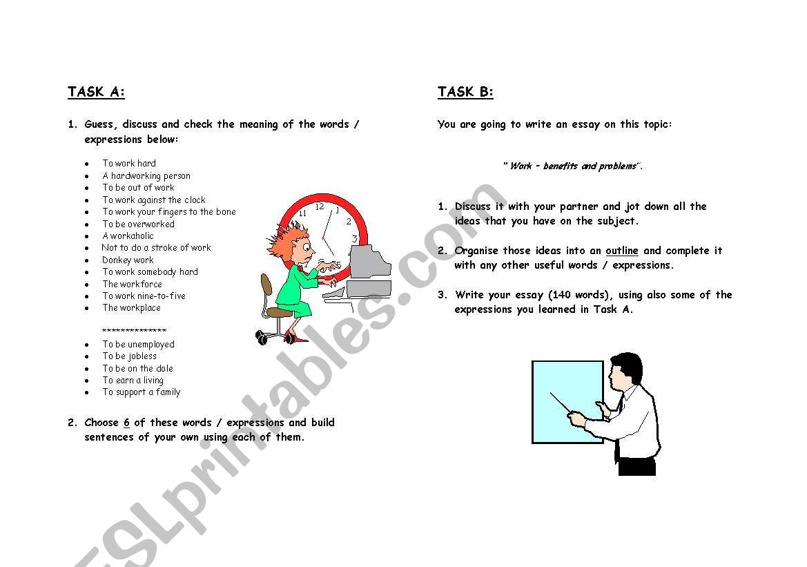 Work - vocabulary and writing worksheet