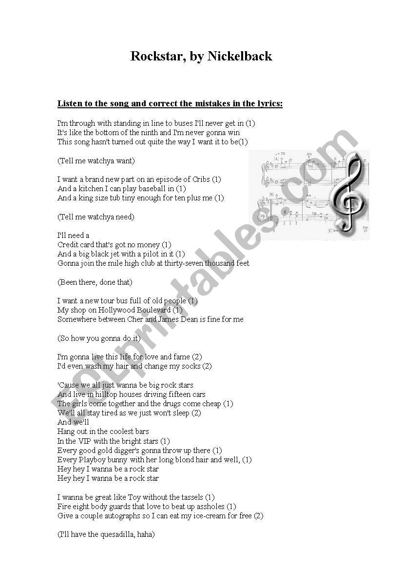 Rockstar, by Nickelback worksheet