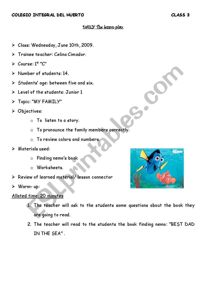 lesson plan my family worksheet