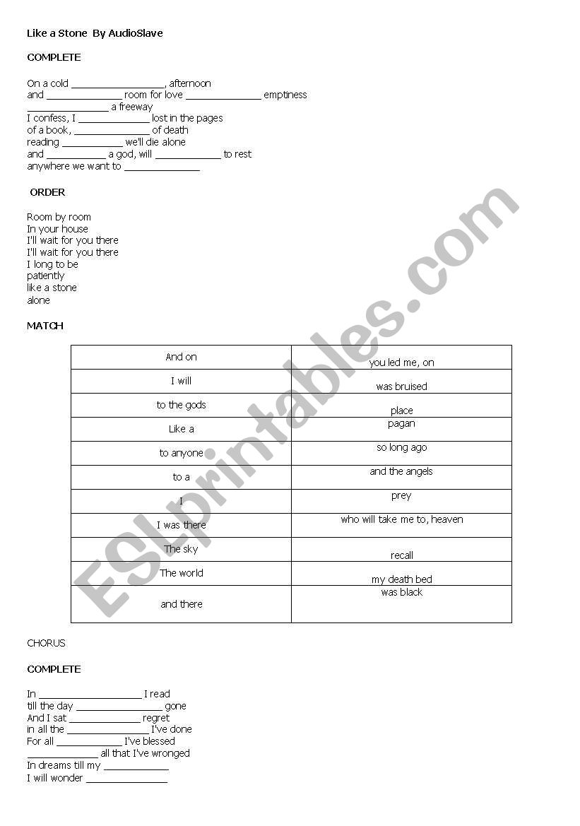 Like a stone - Audioslave worksheet