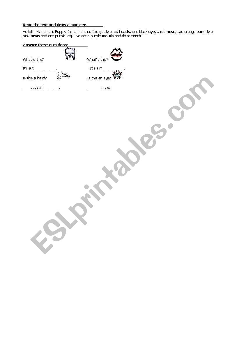 Body activities worksheet