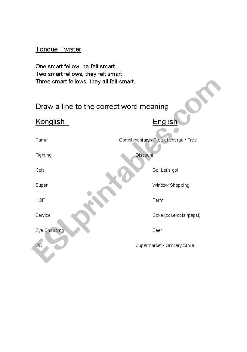 Konglish Lesson worksheet