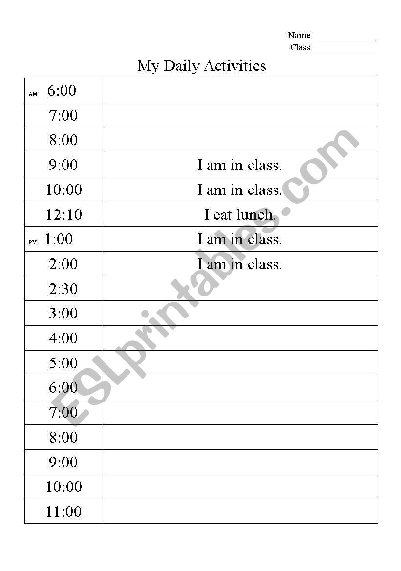 Daily Activities worksheet