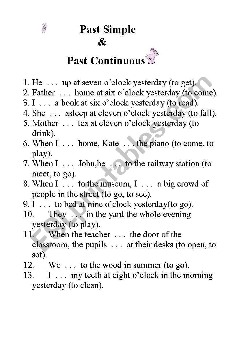 past simple &past gontinuous worksheet