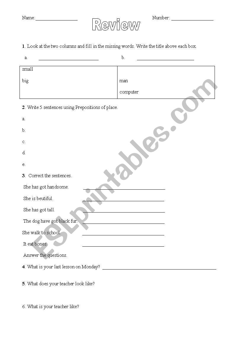 easy test worksheet