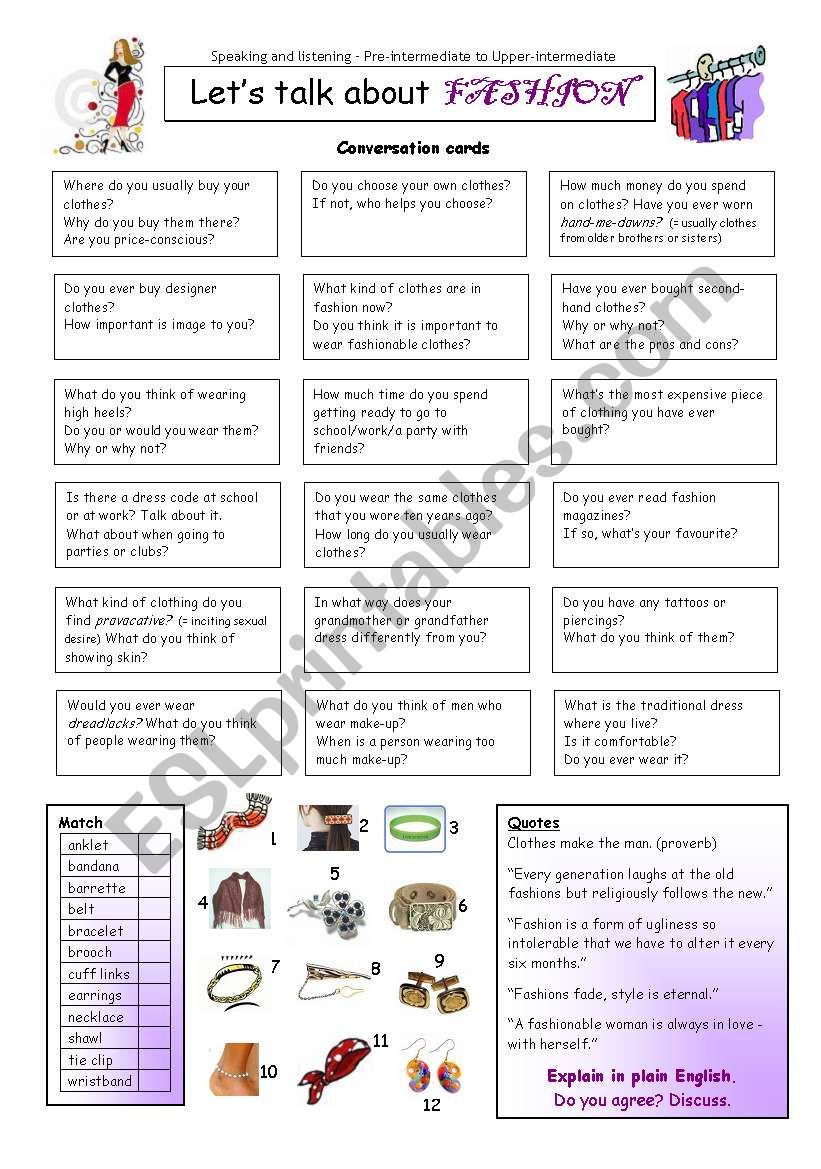 LetÂ´s talk about FASHION worksheet