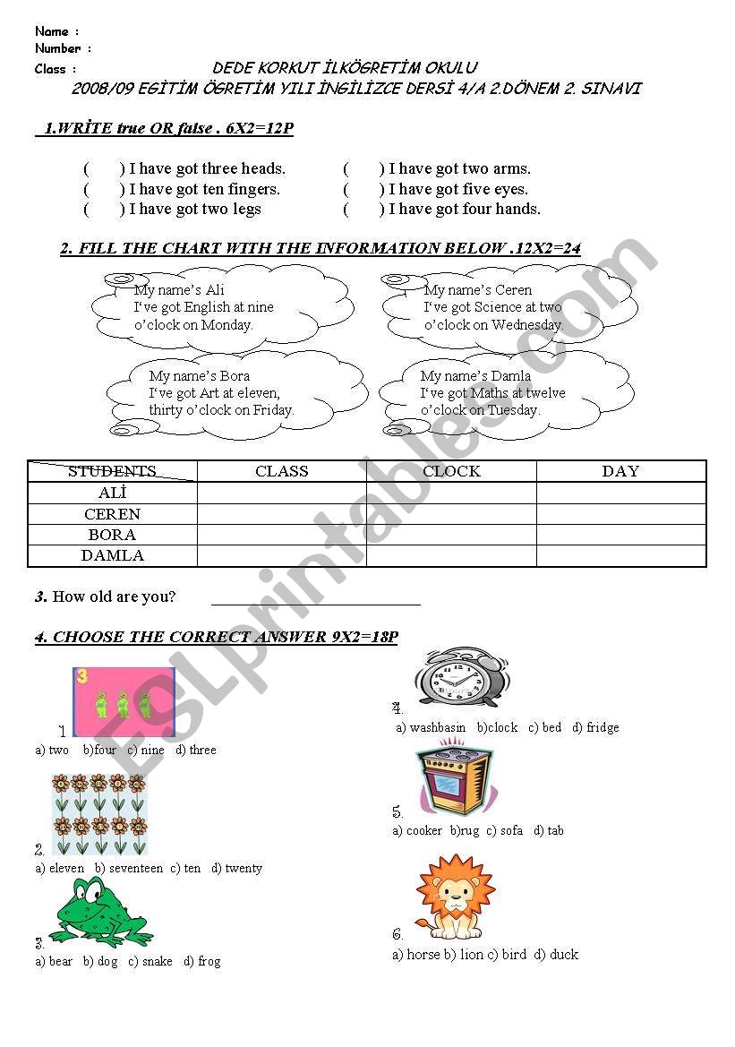 4th grade 2nd term 2nd exam page1