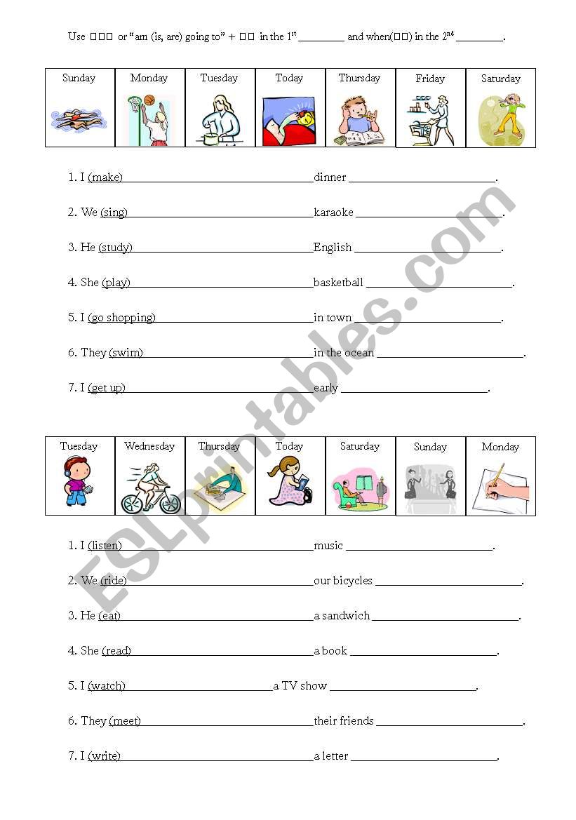 week activities worksheet