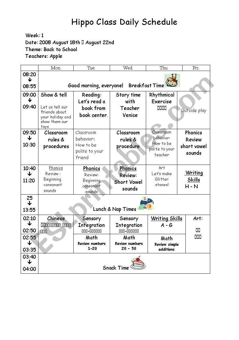 Daily Schedule worksheet