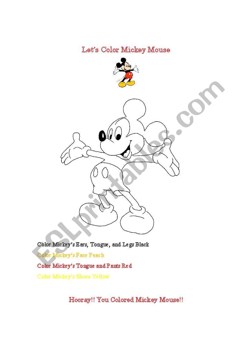 Lets Color Mickey Mouse worksheet