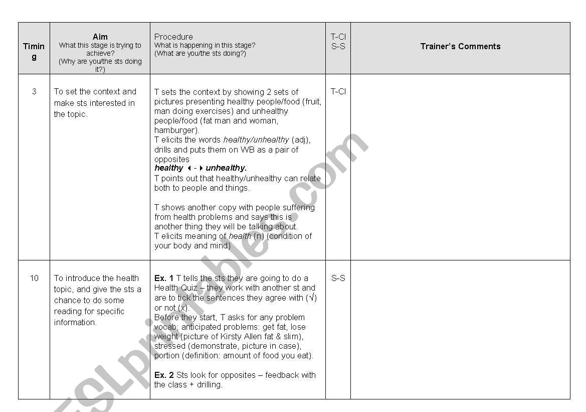 Health Related Expressions Lesson Plan Part 2