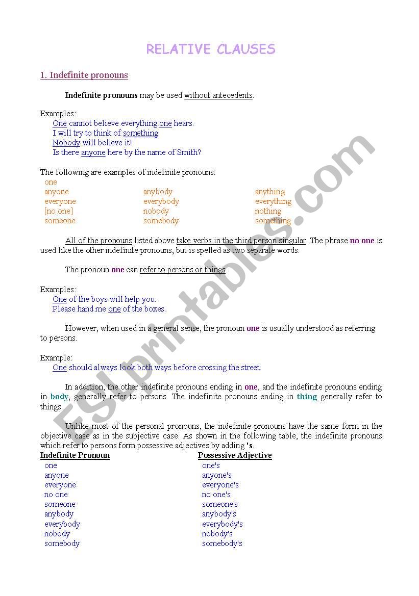 RELATIVE CLAUSES worksheet