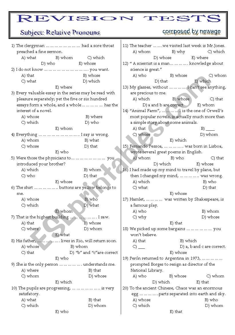 RELATIVE PRONOUNS worksheet