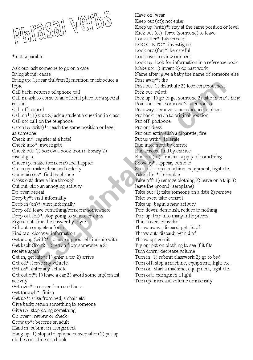 Phrasal Verbs - List worksheet