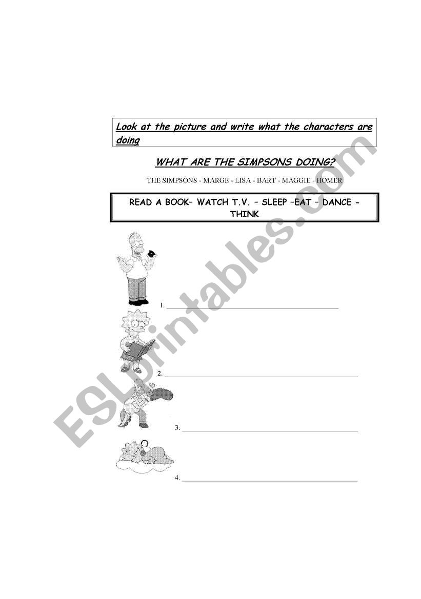 What are the Simpsons doing? worksheet