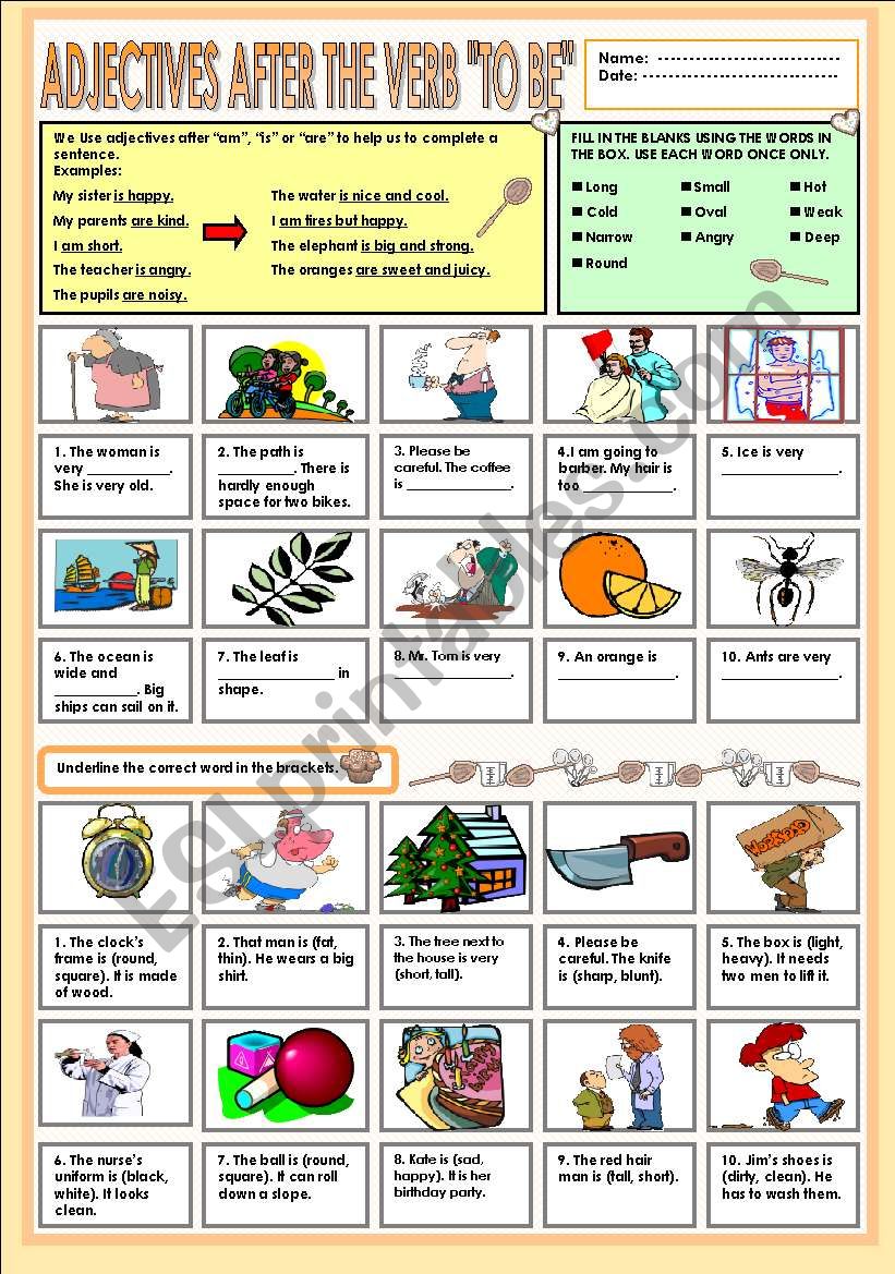 Adjectives after the verb 