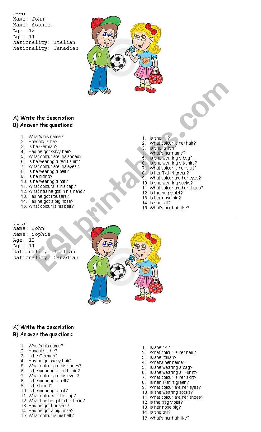 describing people worksheet