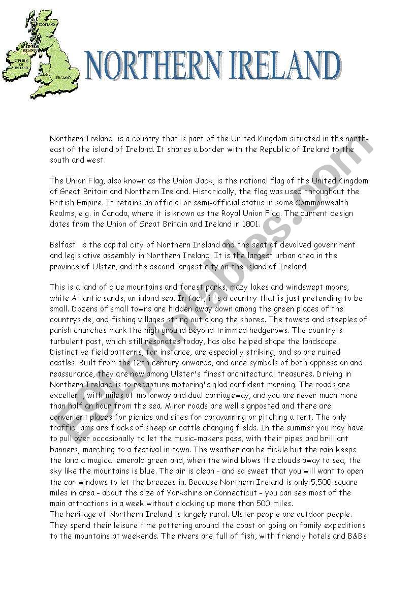 NORTHERN IRELAND worksheet