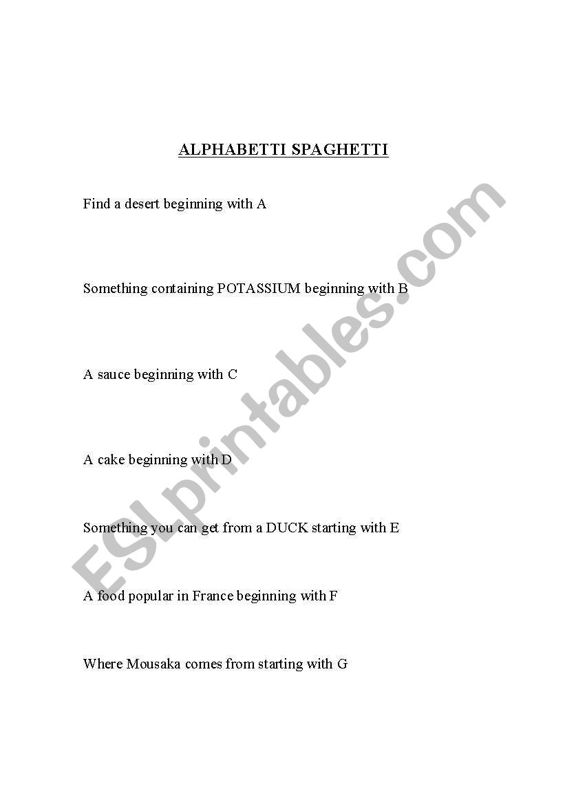 ALPHABETTI SPAGHETTI worksheet