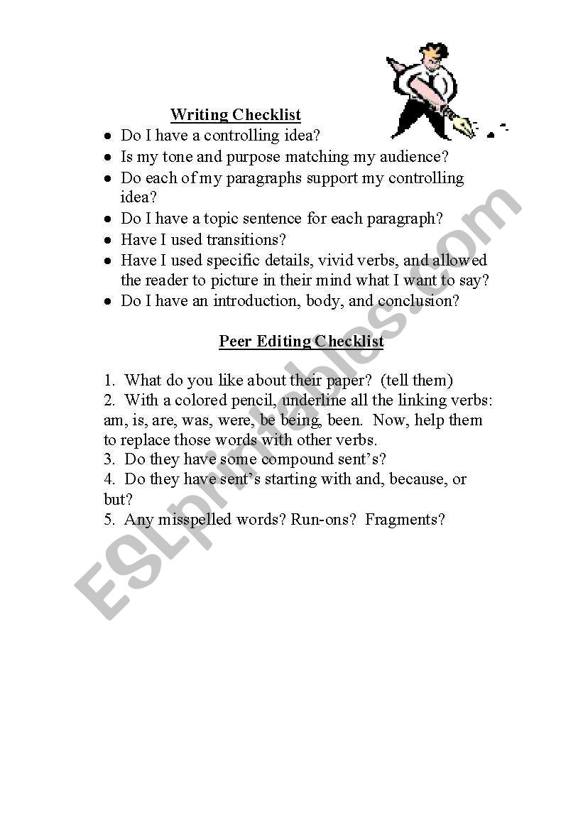 writing checklist worksheet