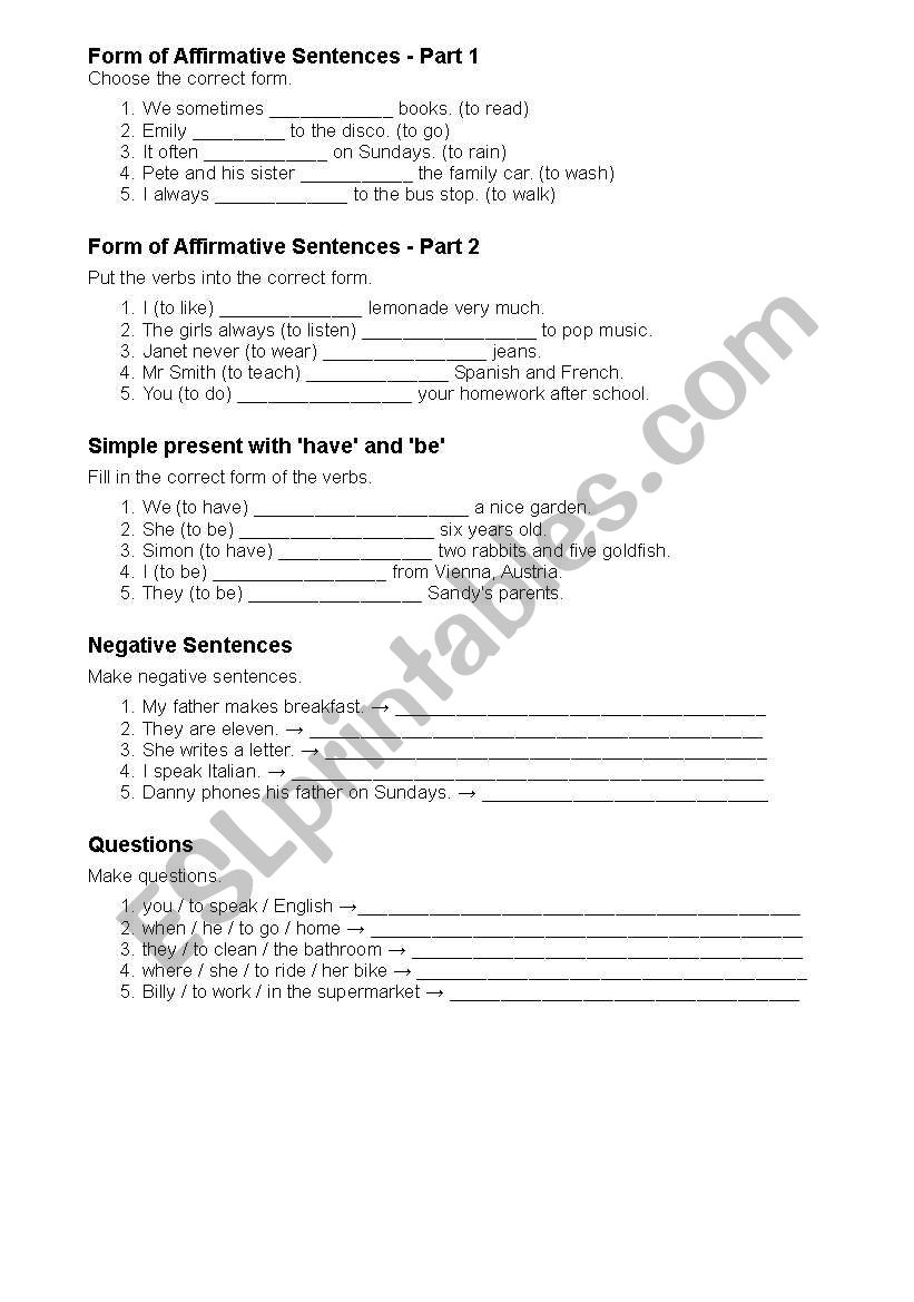 Present Simple Exercises worksheet